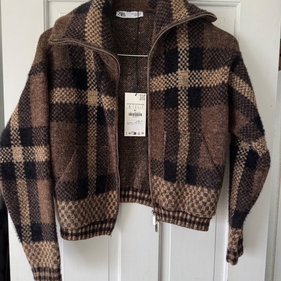 Zara Checked Zip-Up Jacket – Brown/Beige – Size S – NWT 5802/106/087 - Picture 5 of 6
